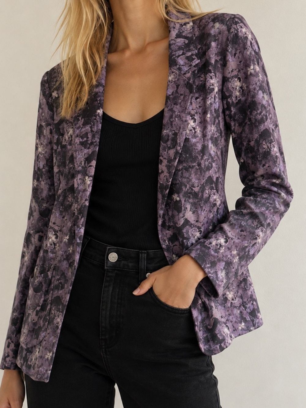 Talula Kent Purple Floral Knit Open Blazer 8